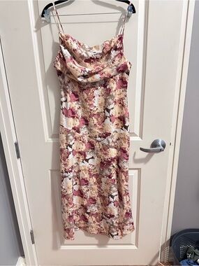 Floral Cowl Neck Slip Dress - Pink & Cream